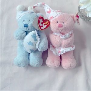 NWT, Vintage Ty beanie babies, girl and boy set. Baby pink and baby blue, 5.5”